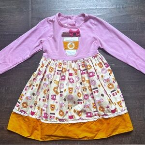 Pink and Yellow Kids Dress with Coffee Cup Design